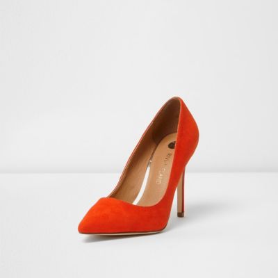Orange faux suede court shoes